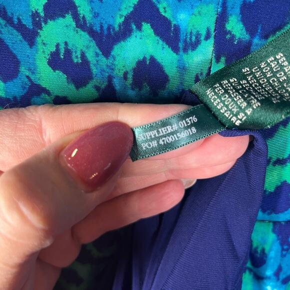 Lauren Ralph Lauren Twist Front Jersey Slinky Sheath Dress Blue Green Circle NWT - Picture 8 of 11